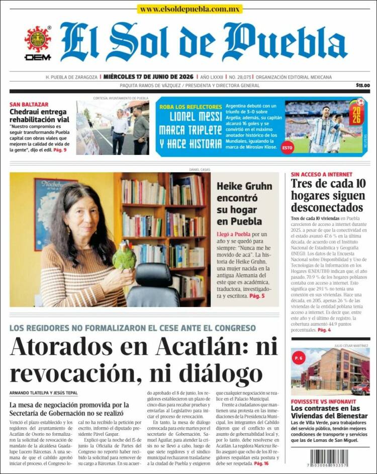 Portada de El Sol de Puebla (México)