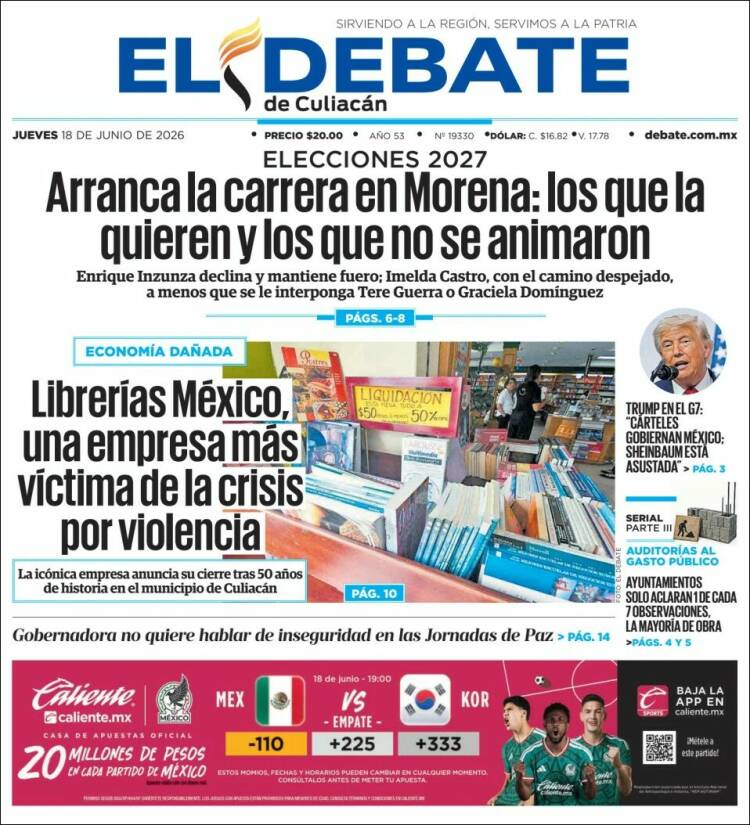 Portada de El Debate de Culiacán (México)