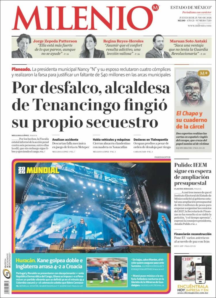 Portada de Milenio - Estado de México (México)
