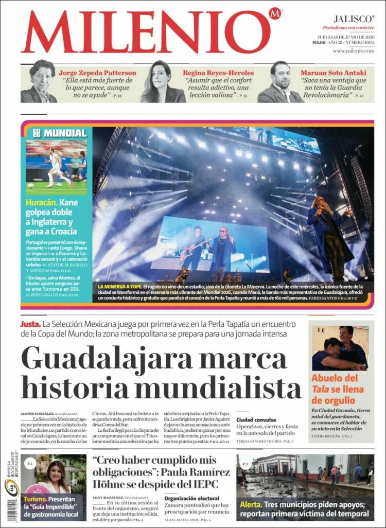 Portada de Milenio - Jalisco (México)
