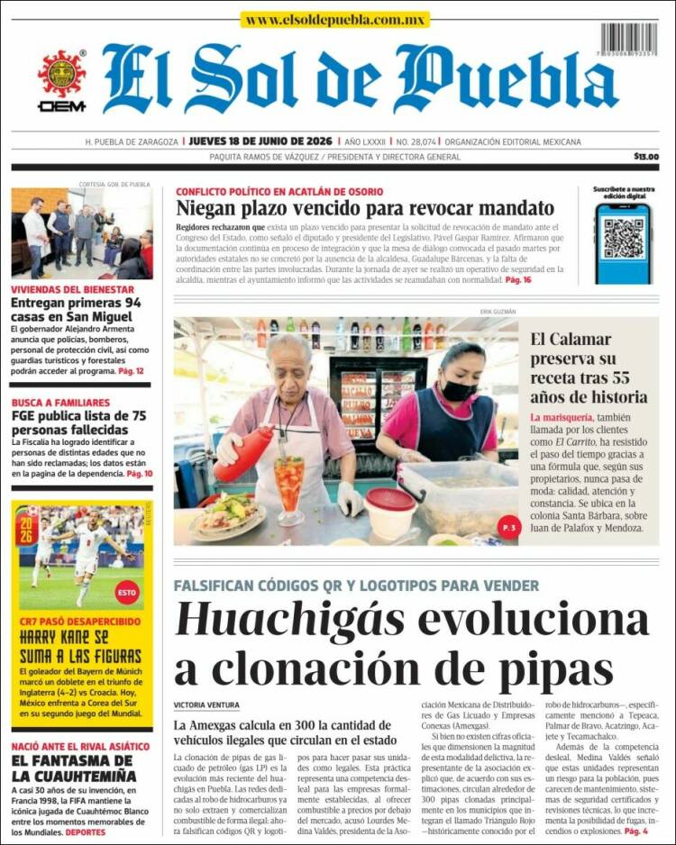 Portada de El Sol de Puebla (México)