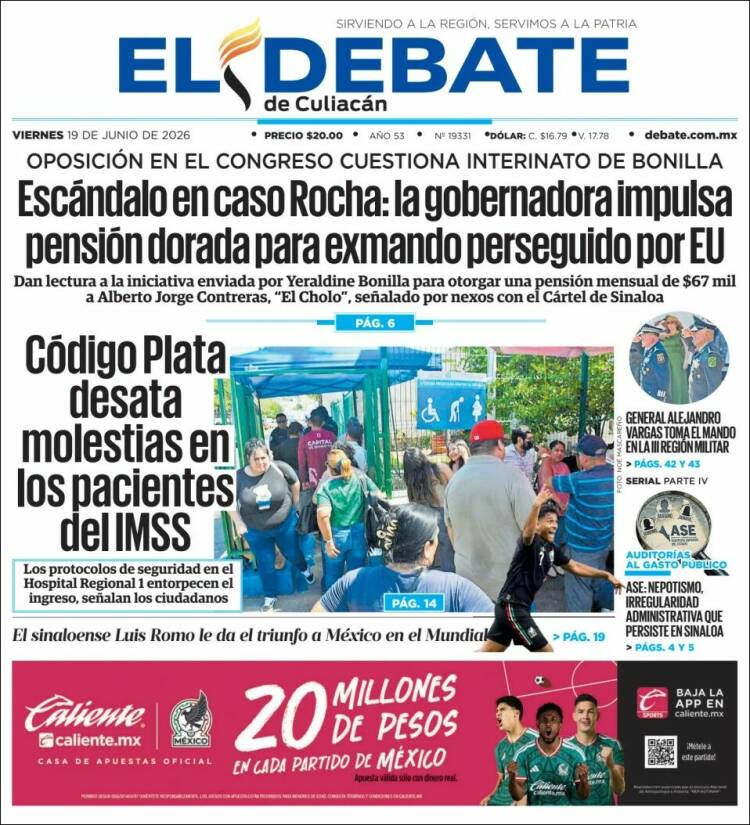 Portada de El Debate de Culiacán (México)