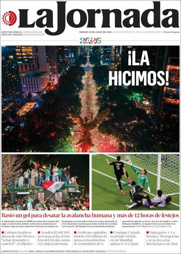 Portada de La Jornada (México)