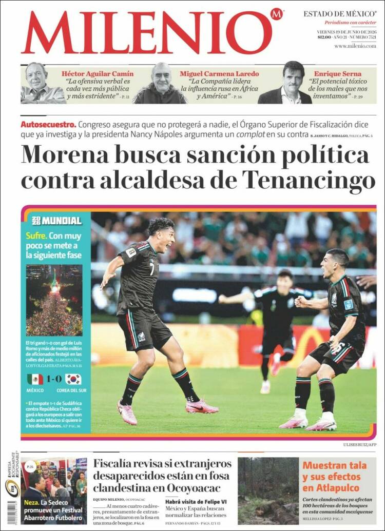 Portada de Milenio - Estado de México (México)