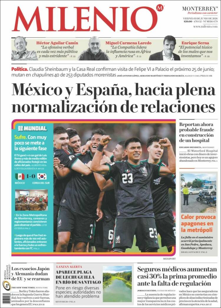 Portada de Milenio de Monterrey (México)