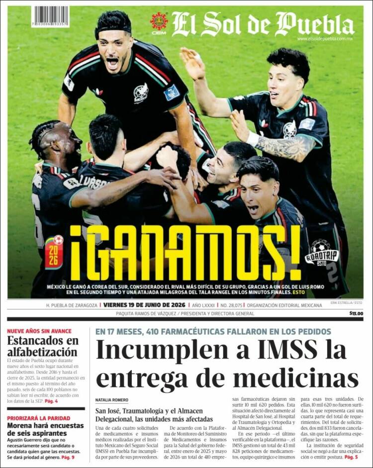 Portada de El Sol de Puebla (México)