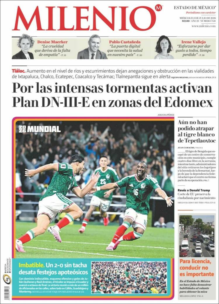 Portada de Milenio - Estado de México (México)