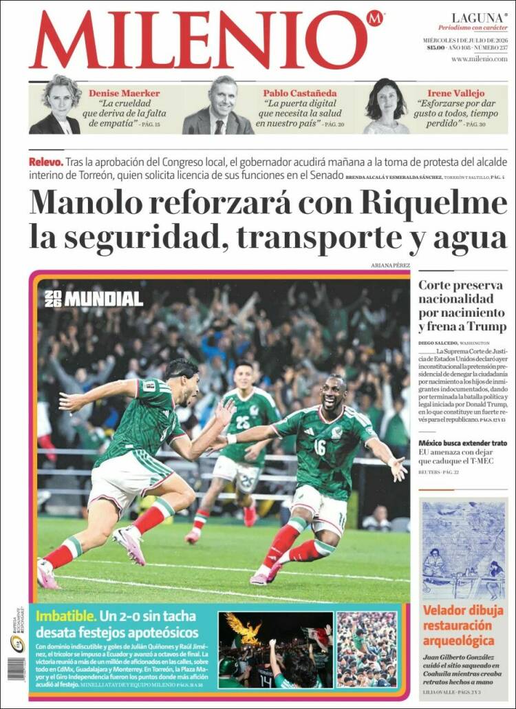 Portada de Milenio - Laguna (México)