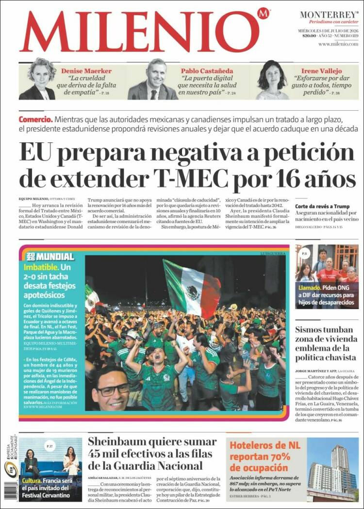 Portada de Milenio de Monterrey (México)