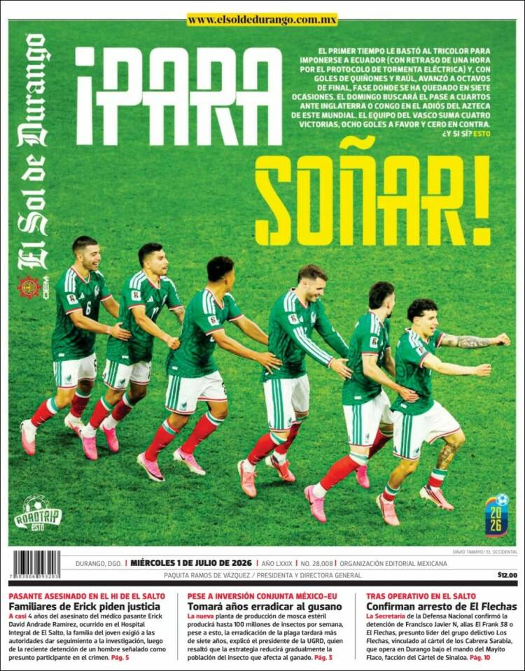 Portada de El Sol de Durango (México)