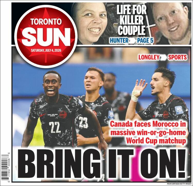 Portada de The Toronto Sun (Canadá)
