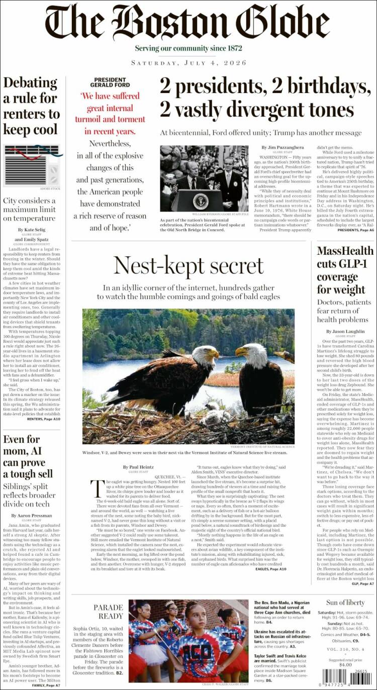 Portada de Boston Globe (USA)