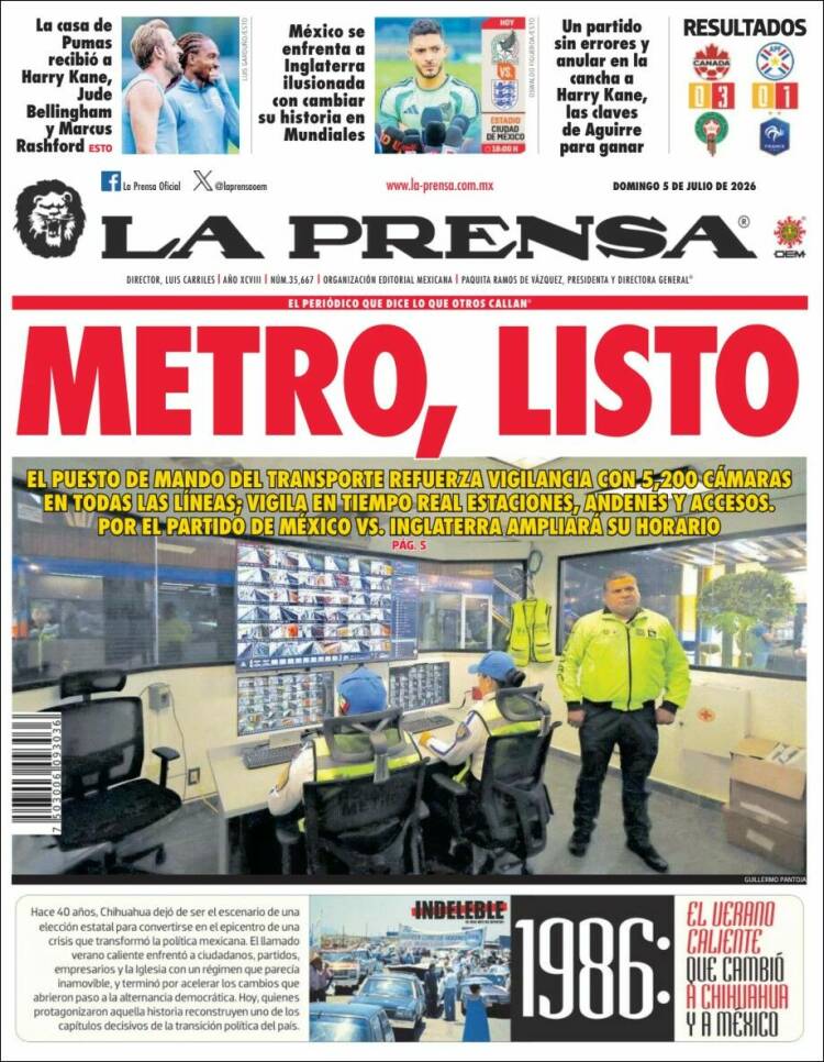Portada de La Prensa (Mexique)