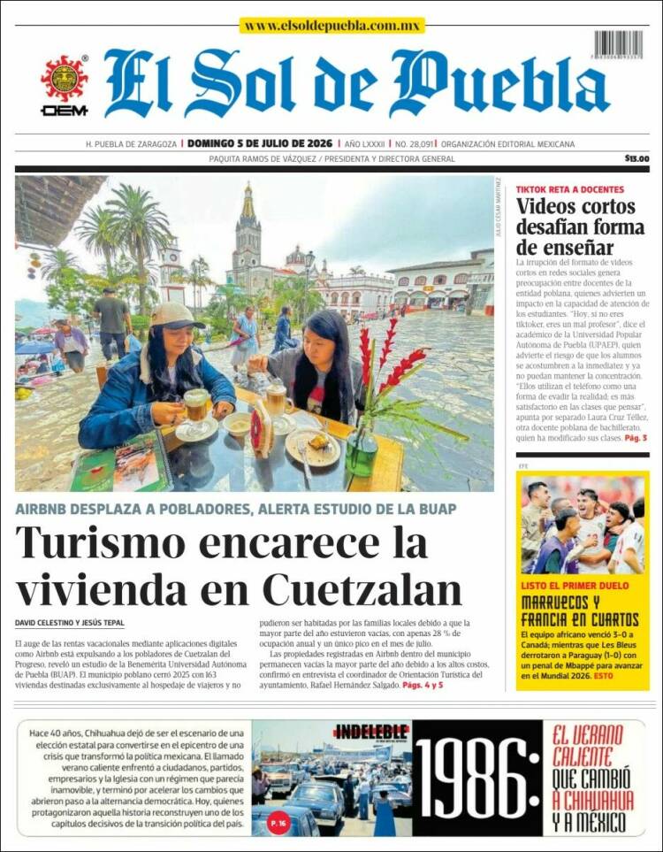 Portada de El Sol de Puebla (México)