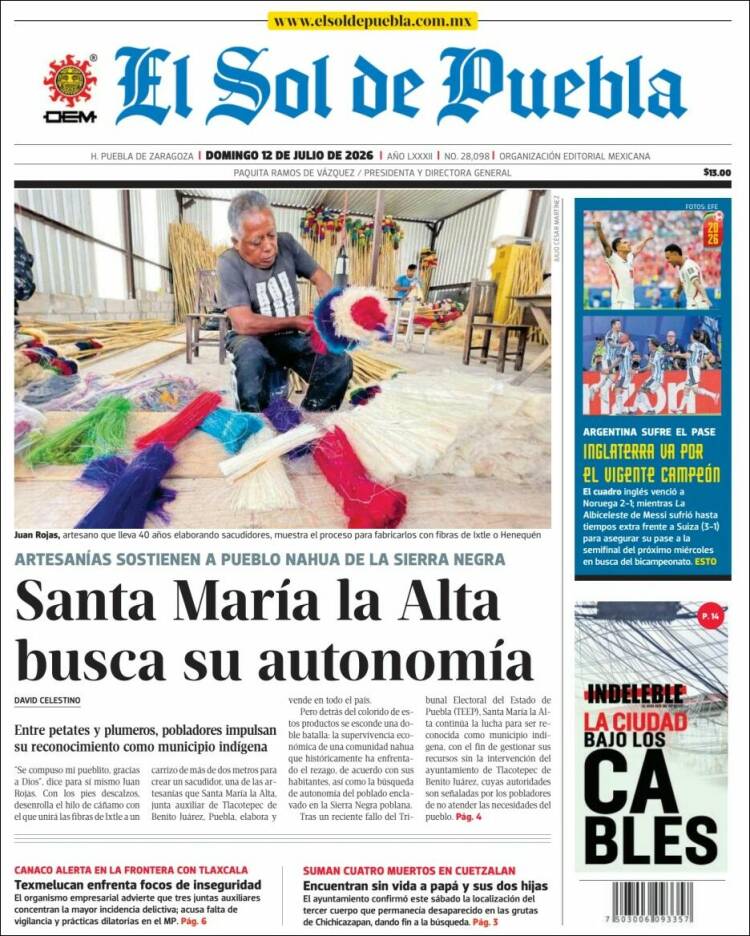 Portada de El Sol de Puebla (México)
