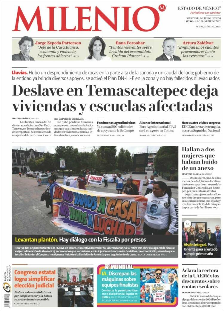 Portada de Milenio - Estado de México (México)