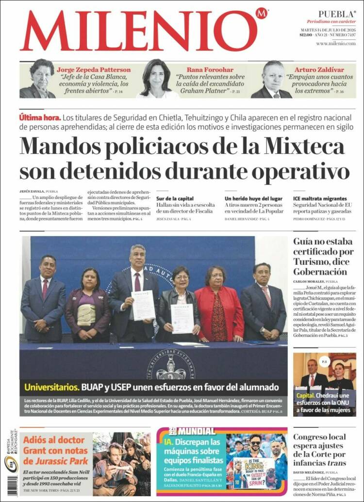 Portada de Milenio de Puebla (México)