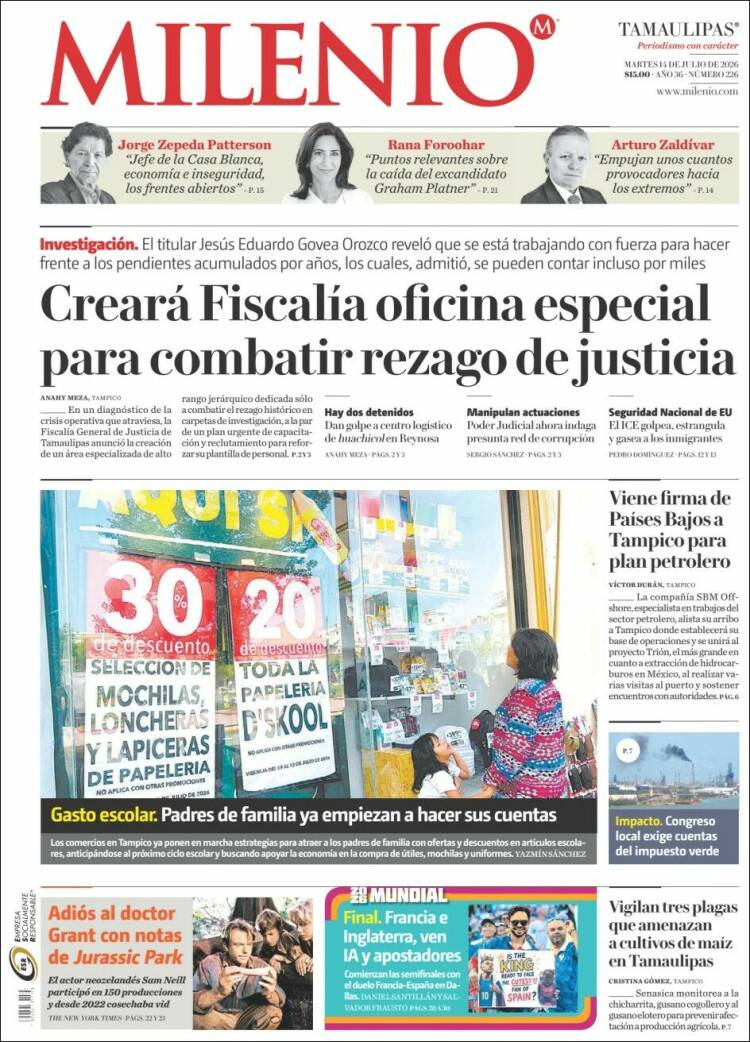 Portada de Milenio - Tamaulipas (México)