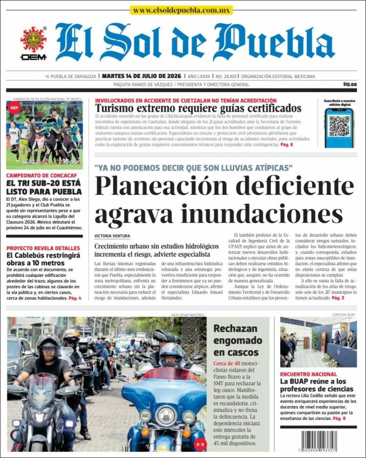 Portada de El Sol de Puebla (México)