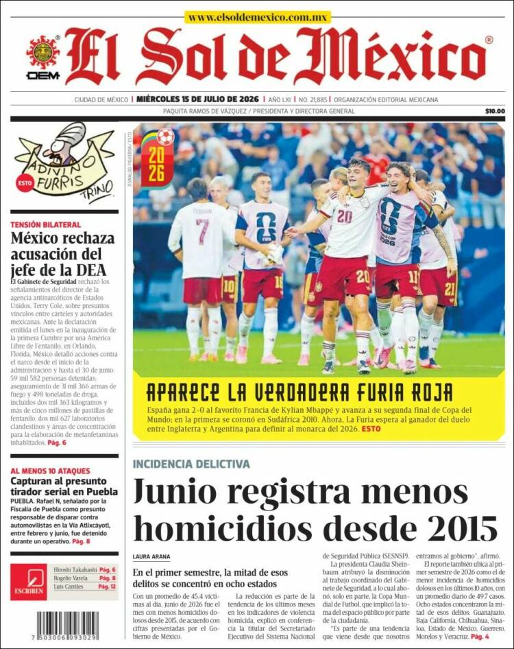 Portada de El Sol de México (México)