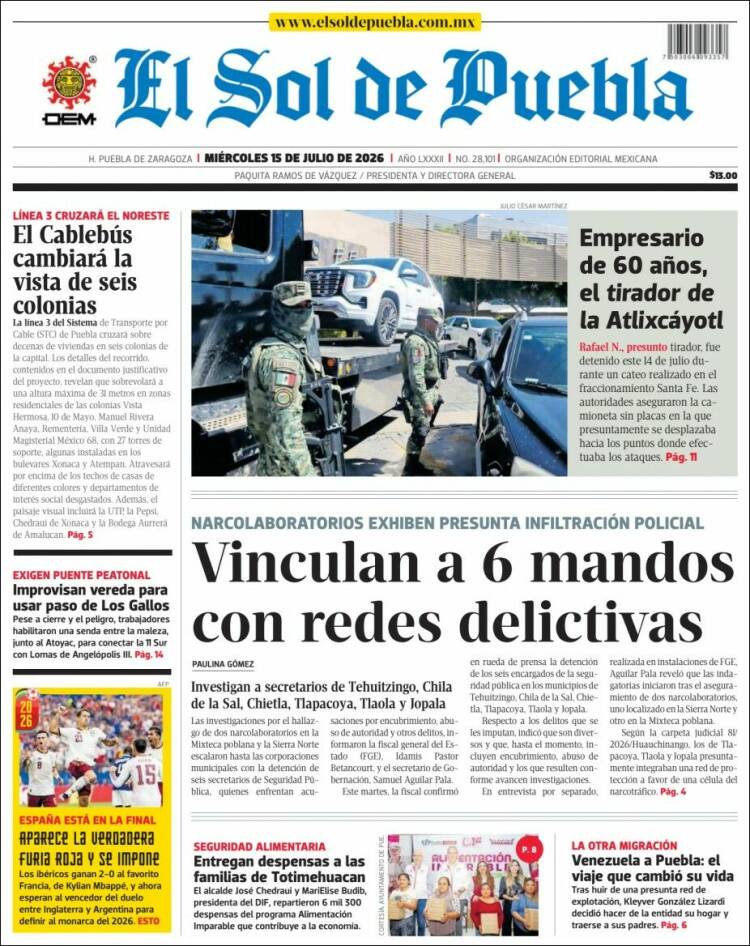 Portada de El Sol de Puebla (México)