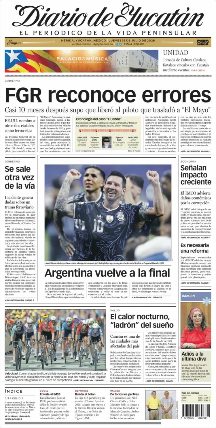 Portada de Diario de Yucatán (México)