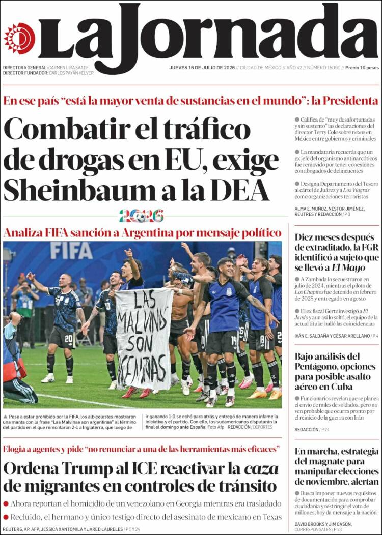 Portada de La Jornada (México)
