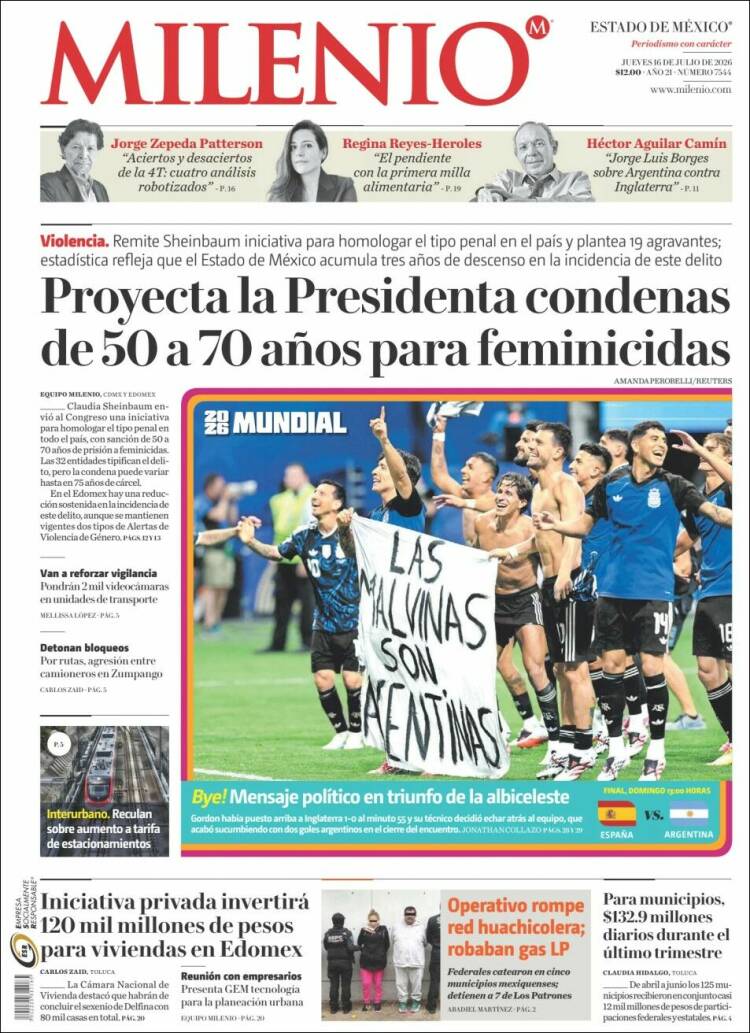 Portada de Milenio - Estado de México (México)