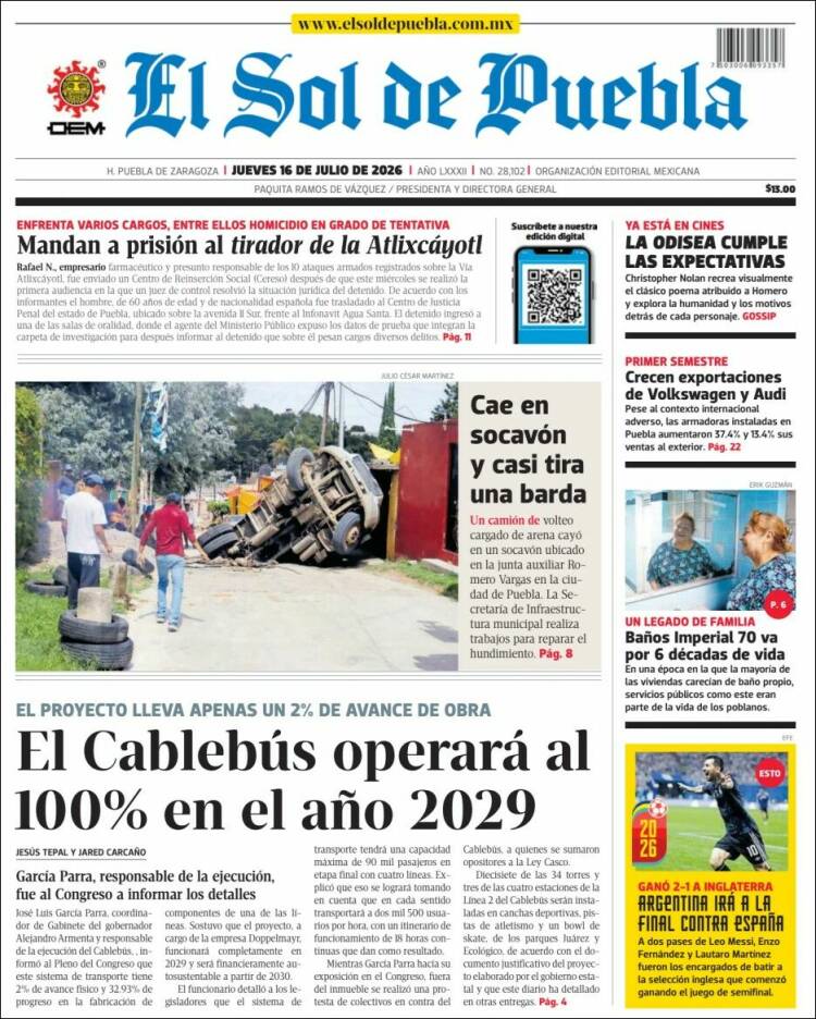 Portada de El Sol de Puebla (México)
