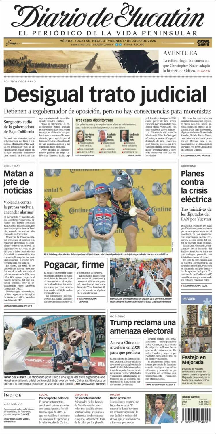 Portada de Diario de Yucatán (México)