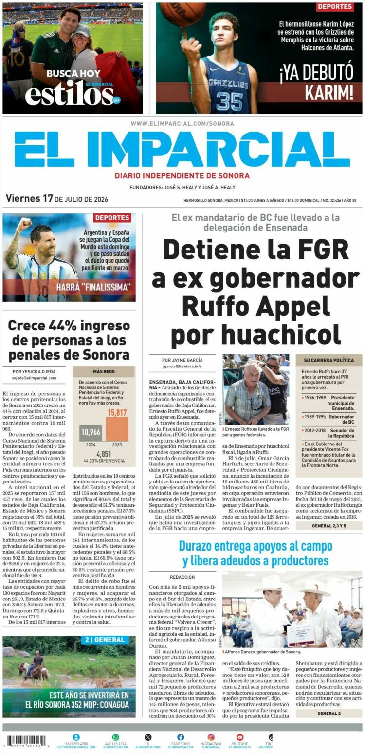 Portada de El Imparcial (México)