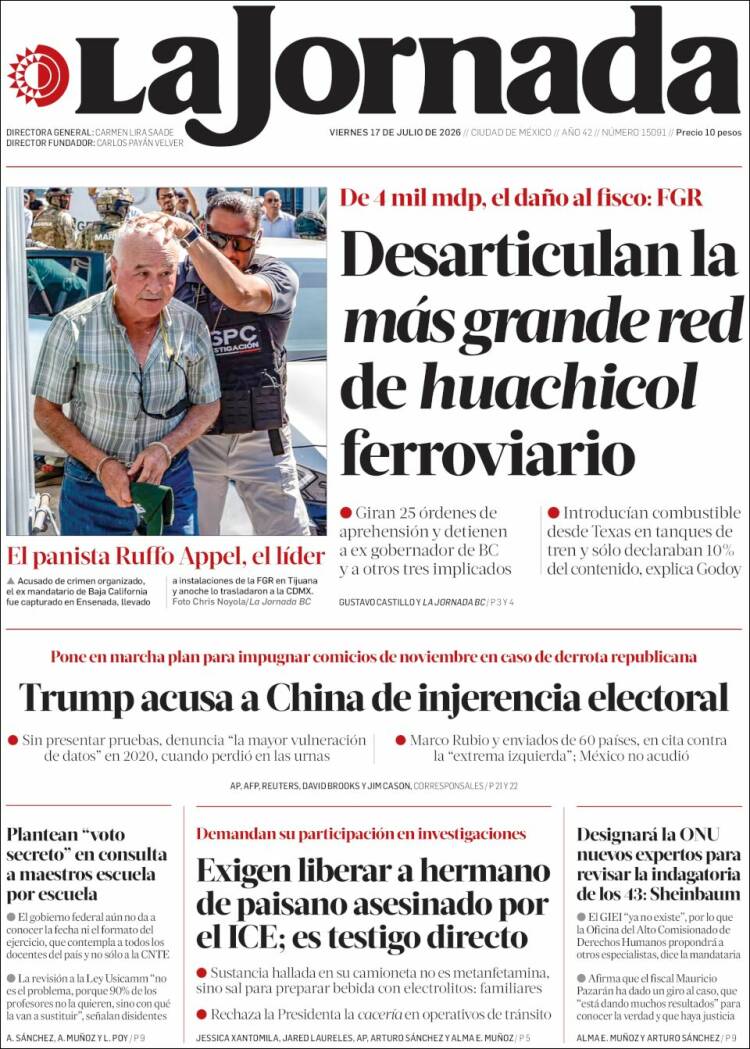 Portada de La Jornada (México)
