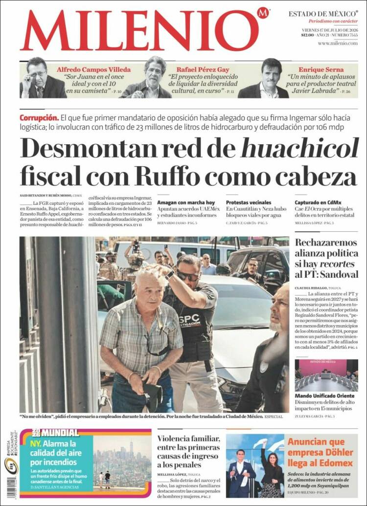 Portada de Milenio - Estado de México (México)