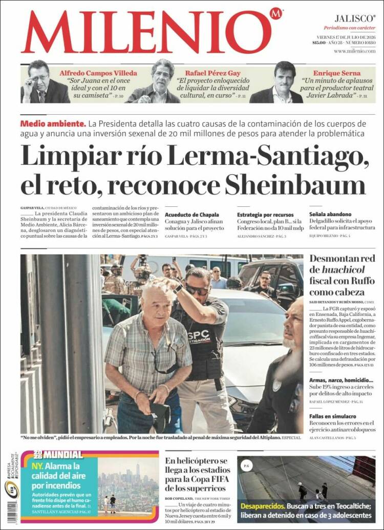 Portada de Milenio - Jalisco (México)