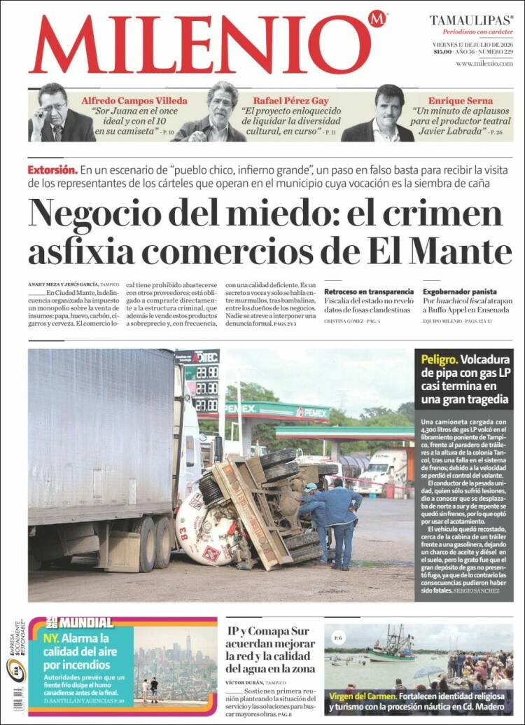 Portada de Milenio - Tamaulipas (México)