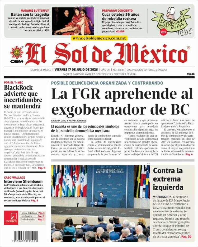 Portada de El Sol de México (México)