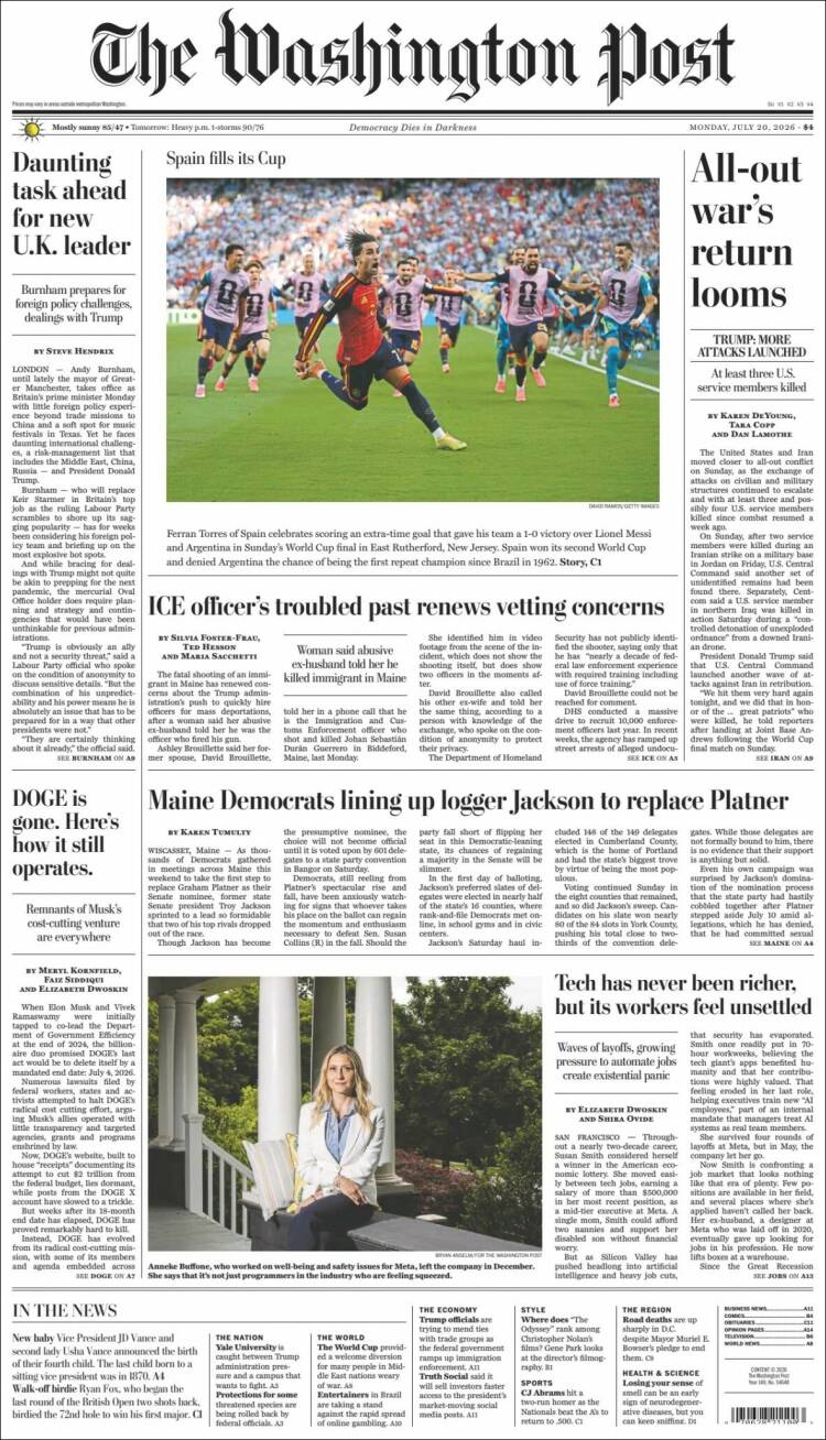 Portada de The Washington Post (USA)