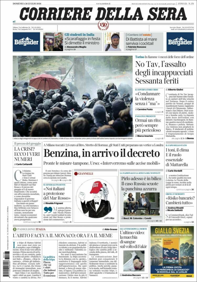 Portada de Corriere della Sera (Italy)