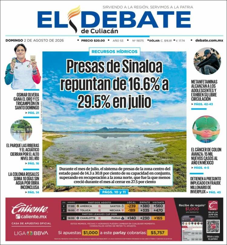 Portada de El Debate de Culiacán (México)