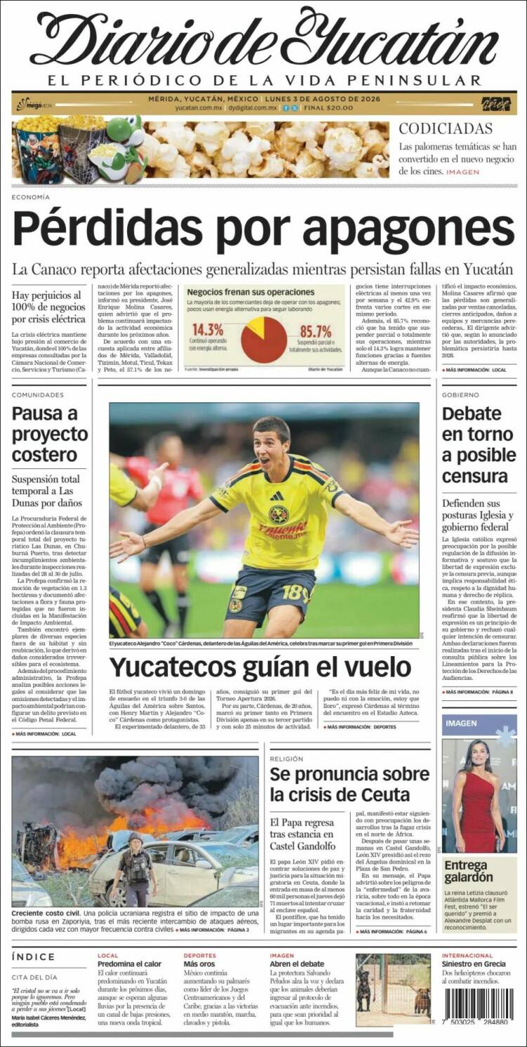 Portada de Diario de Yucatán (México)