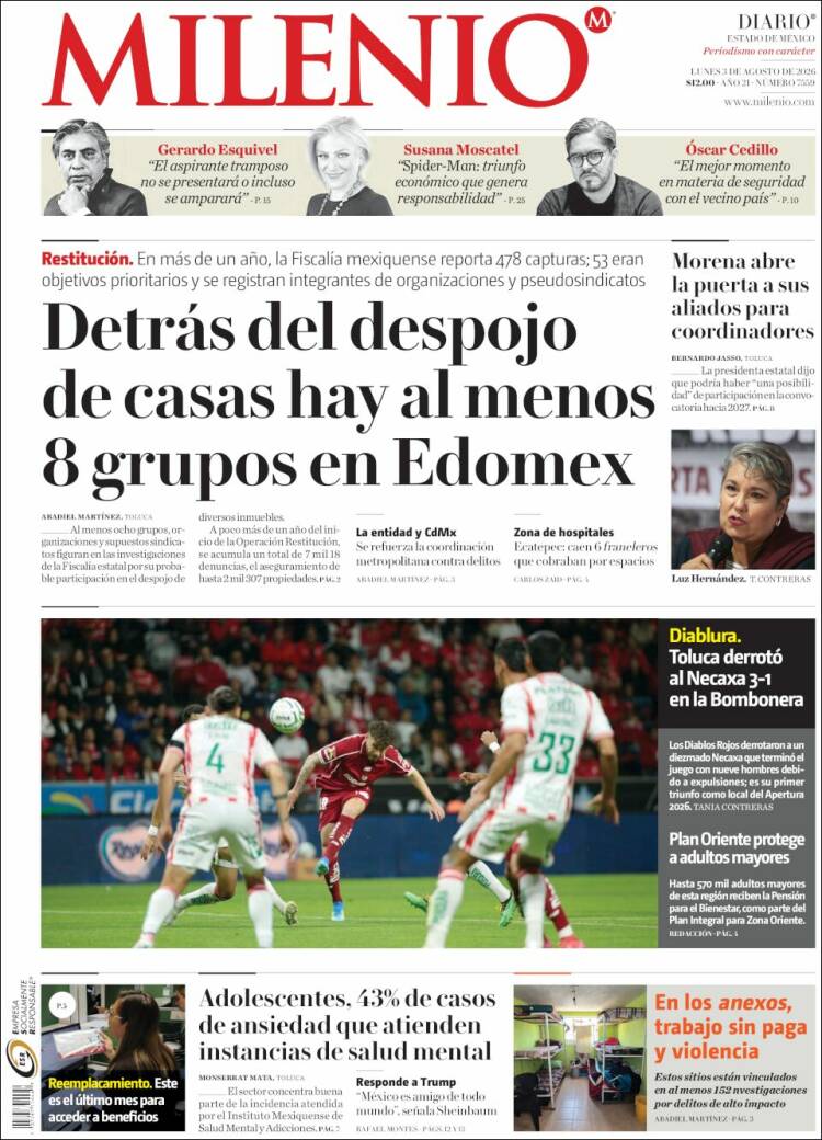 Portada de Milenio - Estado de México (México)