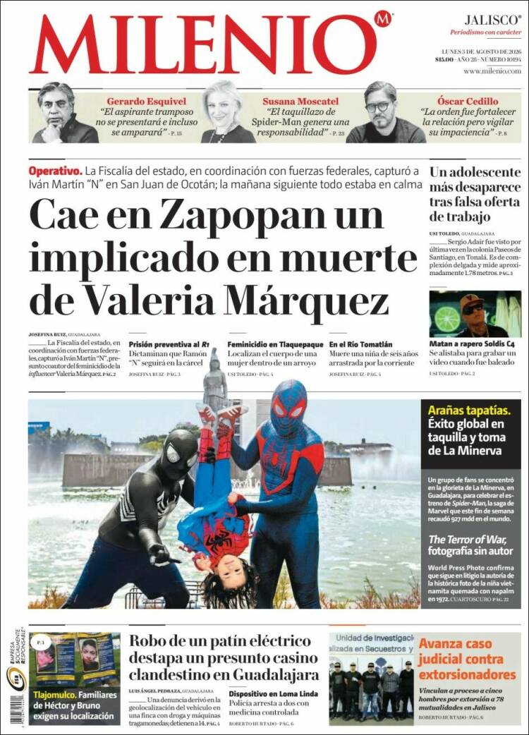 Portada de Milenio - Jalisco (México)