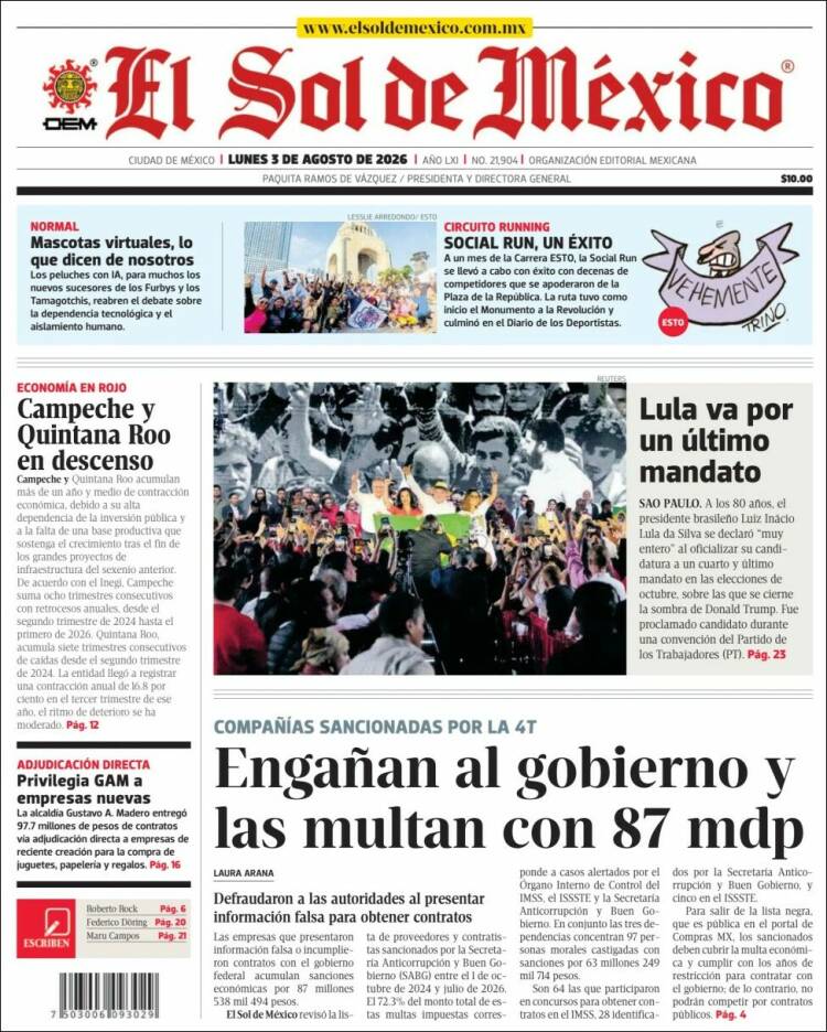 Portada de El Sol de México (México)