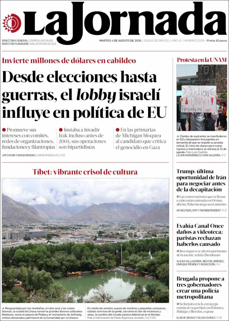 Portada de La Jornada (México)