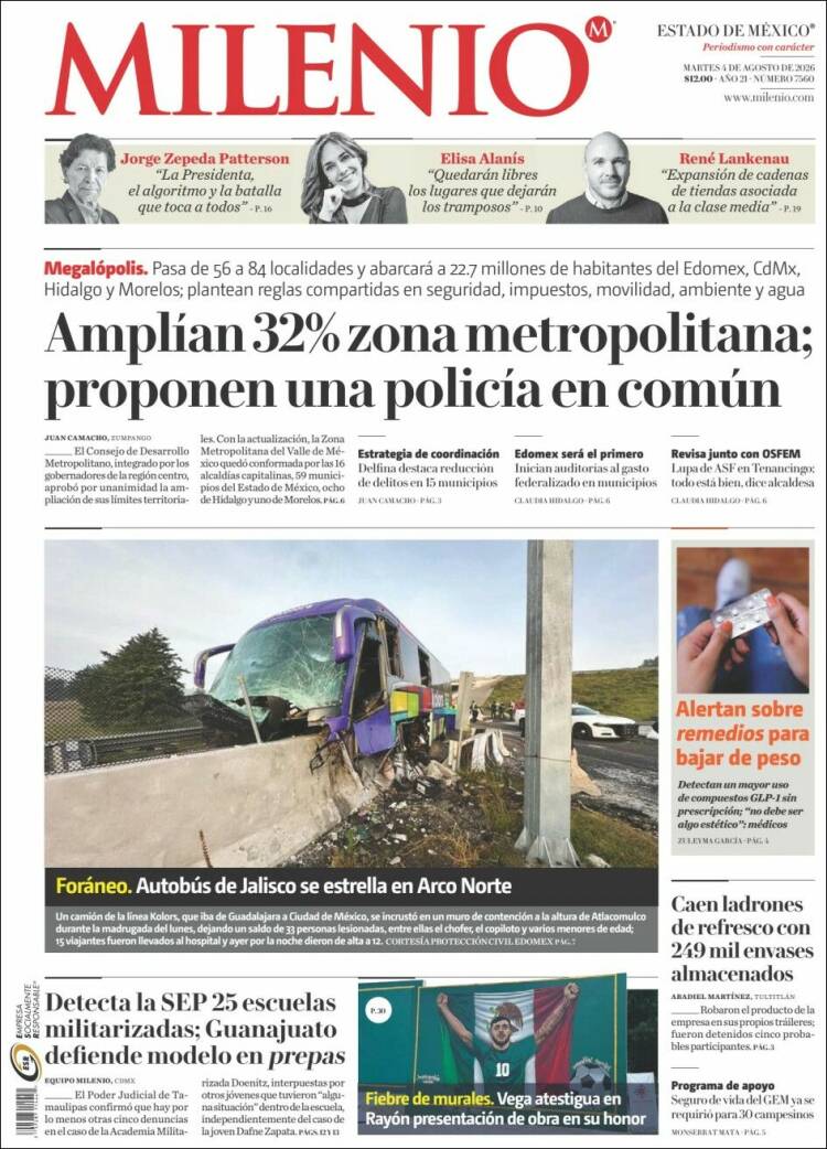 Portada de Milenio - Estado de México (México)