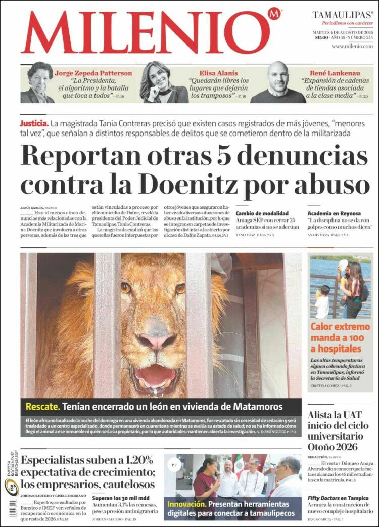 Portada de Milenio - Tamaulipas (México)