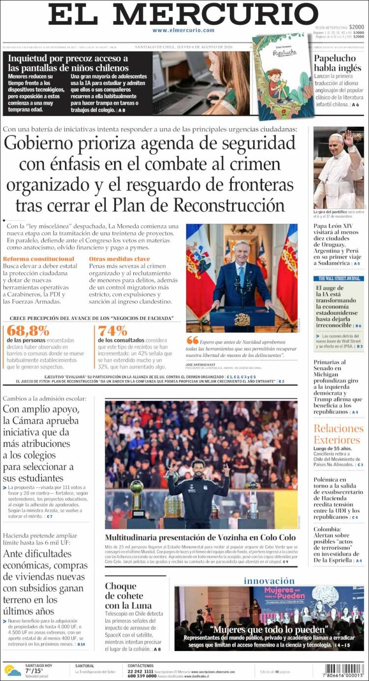 Portada de El Mercurio (Chile)
