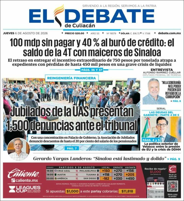 Portada de El Debate de Culiacán (Mexico)