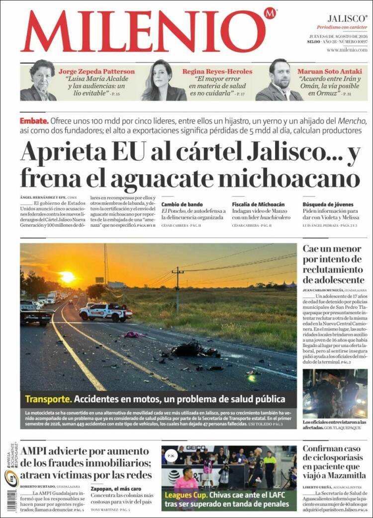 Portada de Milenio - Jalisco (México)