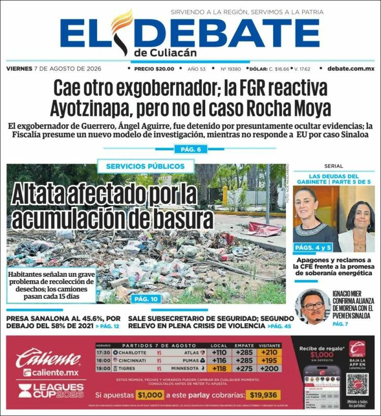 Portada de El Debate de Culiacán (México)